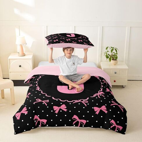 Feelyou Cute Bowknot Duvet Cover Toddler Size Bow Princess Comforter Cover for Boys Girls Personalized Letter J Bedding Set 2Pcs Room Decor in Kuwait