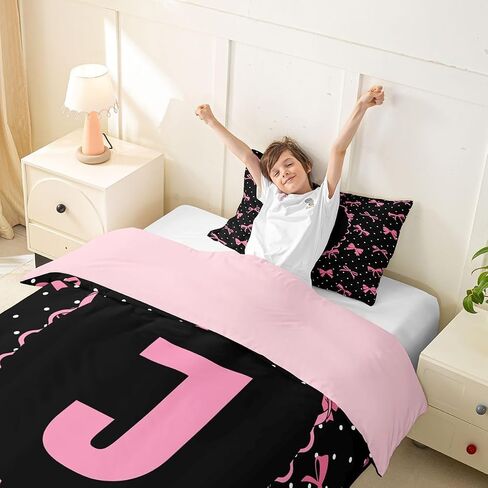 Feelyou Cute Bowknot Duvet Cover Toddler Size Bow Princess Comforter Cover for Boys Girls Personalized Letter J Bedding Set 2Pcs Room Decor in Kuwait