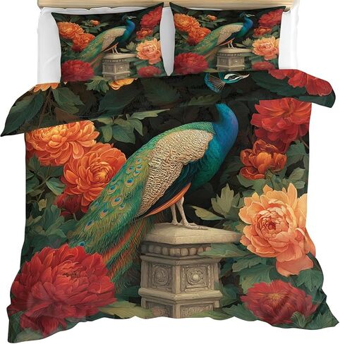 White Flowers Duvet Cover Toddler, Peacock Bedding Set 2 Piece, Plant Bedroom Decor & Gift, Soft Microfiber Toddler Comforter Cover and 1 Pillow Sham, with Zipper Closure & Ties A1058 in Kuwait