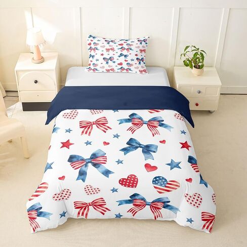 jejeloiu Blue Red Bow Duvet Cover Toddler Size Love Heart Pattern Comforter Cover for Boys Girls Cartoon Style Bedding Set 2Pcs Room Decor in Kuwait