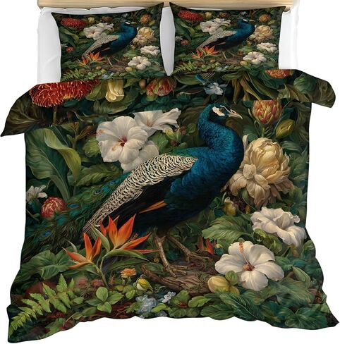 Peacock Duvet Cover Toddler, Flowers Bedding Set 2 Piece, Plant Bedroom Decor & Gift, Soft Microfiber Toddler Comforter Cover and 1 Pillow Sham, with Zipper Closure & Ties A978 in Kuwait