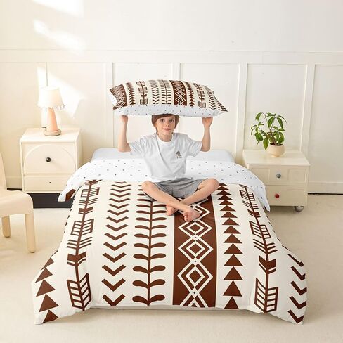 Erosebridal Boho Arrow Toddler Duvet Cover Beige Brown Western Aztec Bedding Set Southwestern Native Bohemian Comforter Cover for Kids Boys Girls,Rustic Farmhouse Bed Set in Kuwait
