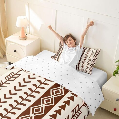 Erosebridal Boho Arrow Toddler Duvet Cover Beige Brown Western Aztec Bedding Set Southwestern Native Bohemian Comforter Cover for Kids Boys Girls,Rustic Farmhouse Bed Set in Kuwait