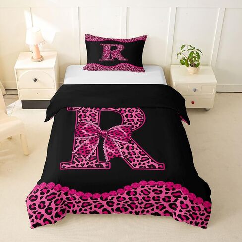 Feelyou Cheetah Bow Duvet Cover Toddler Size Leopard Coquette Bow Comforter Cover for Boys Girls Personalized Initial R Bedding Set 2Pcs Rose Modern Fashion Room Decor Leopard Print Bowknot in Kuwait