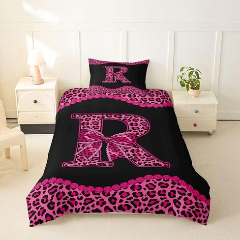 Feelyou Cheetah Bow Duvet Cover Toddler Size Leopard Coquette Bow Comforter Cover for Boys Girls Personalized Initial R Bedding Set 2Pcs Rose Modern Fashion Room Decor Leopard Print Bowknot in Kuwait