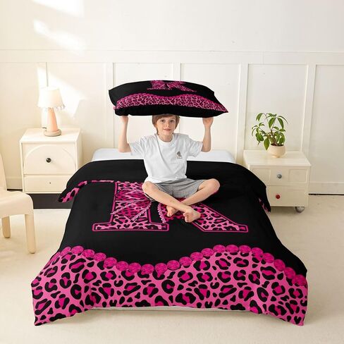 Feelyou Cheetah Bow Duvet Cover Toddler Size Leopard Coquette Bow Comforter Cover for Boys Girls Personalized Initial R Bedding Set 2Pcs Rose Modern Fashion Room Decor Leopard Print Bowknot in Kuwait