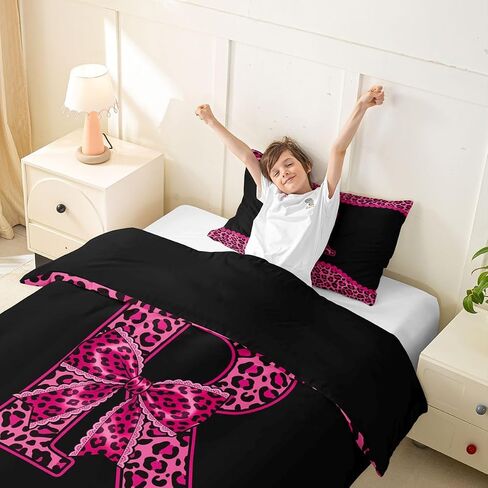 Feelyou Cheetah Bow Duvet Cover Toddler Size Leopard Coquette Bow Comforter Cover for Boys Girls Personalized Initial R Bedding Set 2Pcs Rose Modern Fashion Room Decor Leopard Print Bowknot in Kuwait