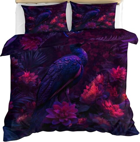 Peacock Duvet Cover Toddler, Flowers Bedding Set 2 Piece, Dark Style Bedroom Decor & Gift, Soft Microfiber Toddler Comforter Cover and 1 Pillow Sham, with Zipper Closure & Ties A994 in Kuwait