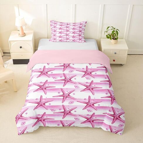 jejeloiu Pink Starfish Duvet Cover Toddler Size Seashell Bedding Set for Boys Girls Ocean Sea Comforter Cover Bedroom Decor 2Pcs in Kuwait