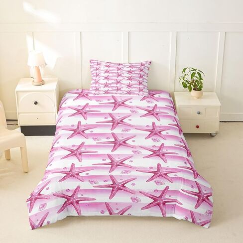 jejeloiu Pink Starfish Duvet Cover Toddler Size Seashell Bedding Set for Boys Girls Ocean Sea Comforter Cover Bedroom Decor 2Pcs in Kuwait