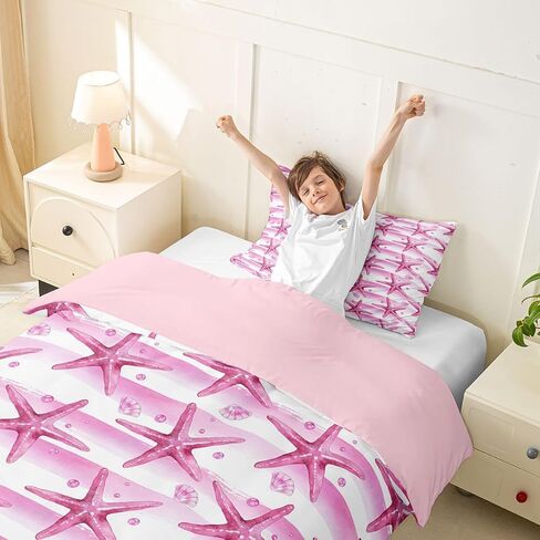 jejeloiu Pink Starfish Duvet Cover Toddler Size Seashell Bedding Set for Boys Girls Ocean Sea Comforter Cover Bedroom Decor 2Pcs in Kuwait