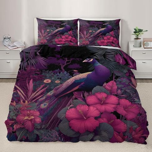 Peacock Toddler Bedding Set, Flowers Toddler Duvet Cover, Dark Style Comforter Cover & 1 Pillow Sham, Super Soft Microfiber with Zipper & Ties, All Season A1050 in Kuwait