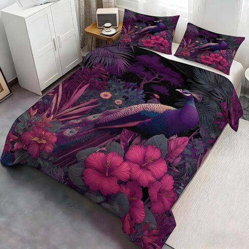 Peacock Toddler Bedding Set, Flowers Toddler Duvet Cover, Dark Style Comforter Cover & 1 Pillow Sham, Super Soft Microfiber with Zipper & Ties, All Season A1050 in Kuwait