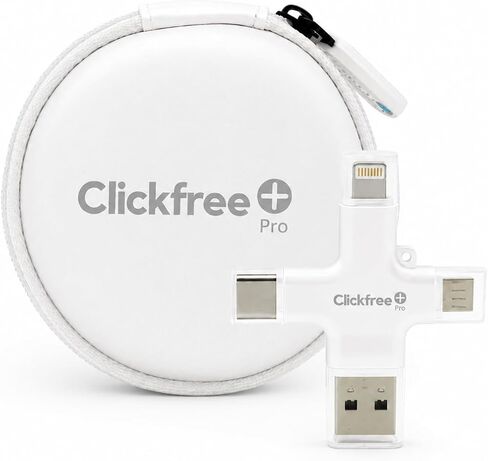 Clickfree Pro 128GB 4-in-1 Photo & Video Backup Device for iPhone, Android, iPad & Mac – Includes Photo Book Voucher + Unlimited AI Credits (Pearl White) in Kuwait