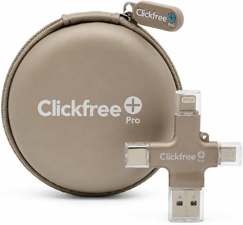 Clickfree Pro 128GB 4-in-1 Photo & Video Backup Device for iPhone, Android, iPad & Mac – Includes Photo Book Voucher + Unlimited AI Credits (Pearl White) in Kuwait