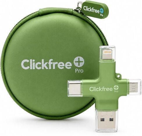 Clickfree Pro 128GB 4-in-1 Photo & Video Backup Device for iPhone, Android, iPad & Mac – Includes Photo Book Voucher + Unlimited AI Credits (Pearl White) in Kuwait