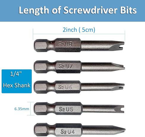 Spanner Screwdriver Bits 5in1 Set U4 U5 U6 U7 U8, SKZIRI 5PCS U-shaped Screwdriver Bit Magnetic Power Tools 1/4" Hex Shank 1/2inch Length in Kuwait