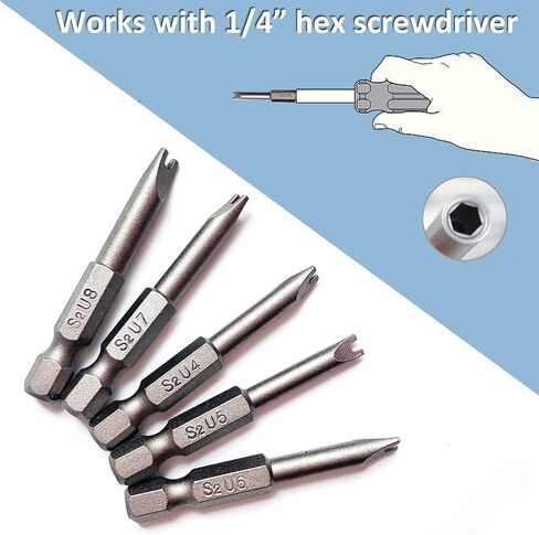 Spanner Screwdriver Bits 5in1 Set U4 U5 U6 U7 U8, SKZIRI 5PCS U-shaped Screwdriver Bit Magnetic Power Tools 1/4" Hex Shank 1/2inch Length in Kuwait