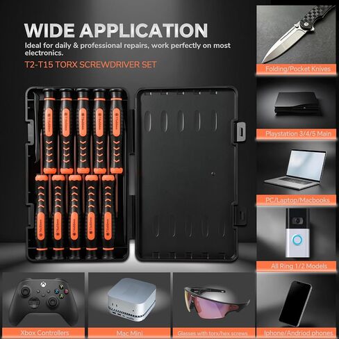 Torx Screwdriver Set with Case, NEWFIX 10-Piece T2-T15 Small Torx Security Bits with T2 T3 T4 T5 T6 T7 T8 T9 T10 T15 Star Driver Tool Kit for Apple,Macbook,Xbox,PS4,PS5,Computer,Knives & Ring Doorbell in Kuwait