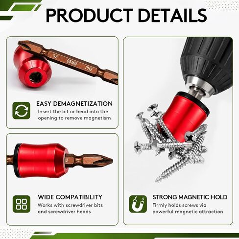 3PCS Magnetic Screw Holder Ring 4PCS PH2 Hex Screwdriver Bit Set DIY Repair | Reusable Removable Drill Bit Magnetizer Ring Household Set, Universal Magnetic Screw & Magnetic Drill Bit Holder, WANRHDZS in Kuwait