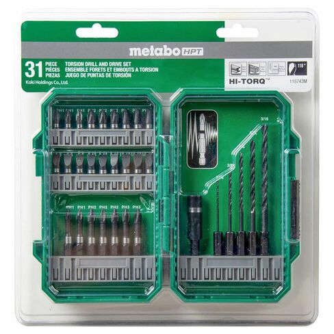 Metabo HPT Drill and Drive Bit Set | 31 Piece | 115743M | Torsion Zone Design | 1/4-Inch Hex Shank | Impact-Rated Bits | Magnetic Holder | Black Oxide Coating | Storage Case Included in Kuwait