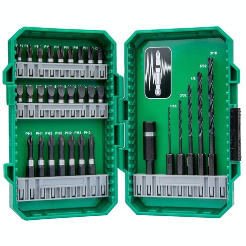 Metabo HPT Drill and Drive Bit Set | 31 Piece | 115743M | Torsion Zone Design | 1/4-Inch Hex Shank | Impact-Rated Bits | Magnetic Holder | Black Oxide Coating | Storage Case Included in Kuwait