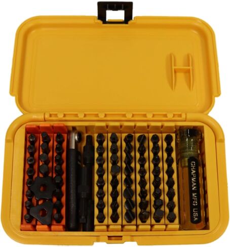 Chapman MFG 1000 Mity Master Set - Includes Phillips, Slotted, SAE & Metric MM Hex, Ball Allen Hex, JIS, Star (for Torx), Robertson Bits, Complete Set 68 USA Made Insert Bits, Mini Ratchet Hand Tool in Kuwait