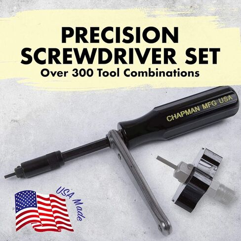 Chapman MFG 1000 Mity Master Set - Includes Phillips, Slotted, SAE & Metric MM Hex, Ball Allen Hex, JIS, Star (for Torx), Robertson Bits, Complete Set 68 USA Made Insert Bits, Mini Ratchet Hand Tool in Kuwait