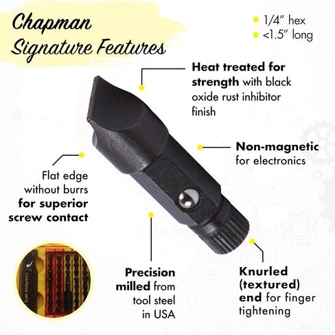 Chapman MFG 1000 Mity Master Set - Includes Phillips, Slotted, SAE & Metric MM Hex, Ball Allen Hex, JIS, Star (for Torx), Robertson Bits, Complete Set 68 USA Made Insert Bits, Mini Ratchet Hand Tool in Kuwait