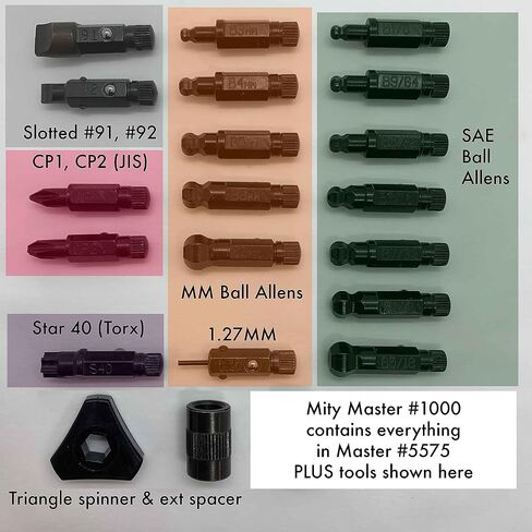 Chapman MFG 1000 Mity Master Set - Includes Phillips, Slotted, SAE & Metric MM Hex, Ball Allen Hex, JIS, Star (for Torx), Robertson Bits, Complete Set 68 USA Made Insert Bits, Mini Ratchet Hand Tool in Kuwait