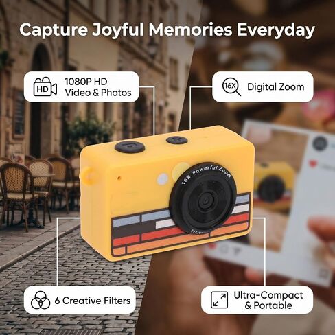 Keychain Digital Camera, 16X Digital Zoom for Travel Vlog Birthday Gift (Yellow) in Kuwait