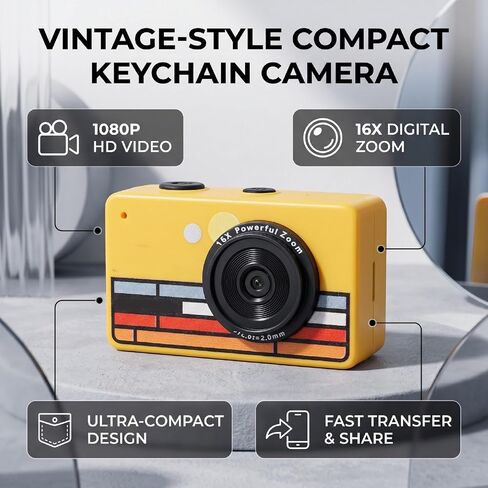 Keychain Digital Camera, 16X Digital Zoom for Travel Vlog Birthday Gift (Yellow) in Kuwait