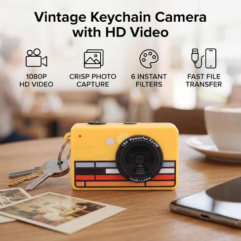 Keychain Digital Camera, 16X Digital Zoom for Travel Vlog Birthday Gift (Yellow) in Kuwait