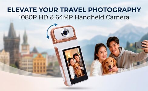EBTOOLS Handheld Digital Camera with 180 Rotating Lens, 1080P 64MP 10X Zoom 3 Inch Touch Screen, WiFi Selfie Camera for Travel Vlogging in Kuwait