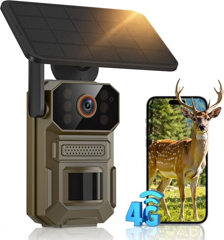 Cellular Solar Trail Camera with Night Vision, 0.1s Motion Activated, IP66 Waterproof, 1080P Outdoor Security Camera for Backyard, No WiFi Needed, SIM Card & Cloud Storage Included in Kuwait