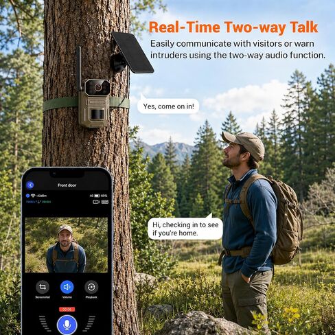 Cellular Solar Trail Camera with Night Vision, 0.1s Motion Activated, IP66 Waterproof, 1080P Outdoor Security Camera for Backyard, No WiFi Needed, SIM Card & Cloud Storage Included in Kuwait
