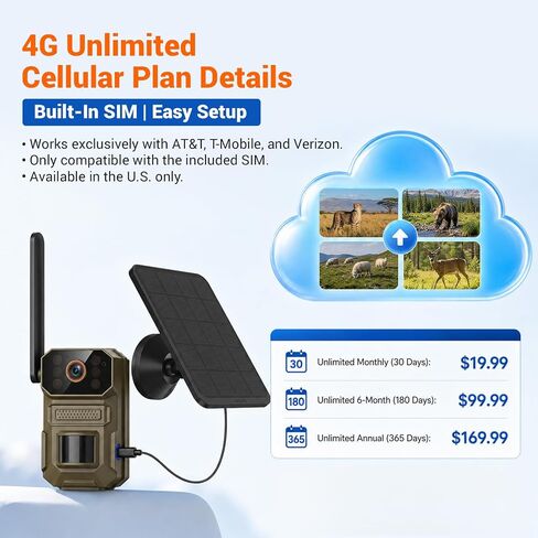 Cellular Solar Trail Camera with Night Vision, 0.1s Motion Activated, IP66 Waterproof, 1080P Outdoor Security Camera for Backyard, No WiFi Needed, SIM Card & Cloud Storage Included in Kuwait
