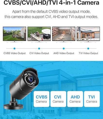 ZOSI 1080P 1920TVL Security Camera Outdoor Indoor,Hybrid 4-in-1 TVI/CVI/AHD/960H CVBS Bullet Cam for Analog Home Office Surveillance DVR CCTV System,IP67 Weatherproof,120ft IR Night Vision,Black in Kuwait
