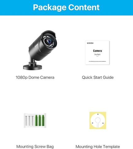 ZOSI 1080P 1920TVL Security Camera Outdoor Indoor,Hybrid 4-in-1 TVI/CVI/AHD/960H CVBS Bullet Cam for Analog Home Office Surveillance DVR CCTV System,IP67 Weatherproof,120ft IR Night Vision,Black in Kuwait