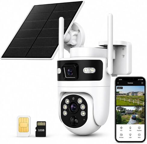 Bestmotoring 4G LTE Cellular Security Camera, Solar 2K Dual-Lens PTZ Camera | No WiFi Needed, SIM Card Ready, 2K Dual-Lens PTZ, AI Human Detection, Auto Tracking, Color Night Vision, Solar Powered in Kuwait
