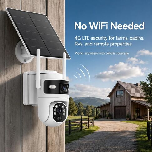Bestmotoring 4G LTE Cellular Security Camera, Solar 2K Dual-Lens PTZ Camera | No WiFi Needed, SIM Card Ready, 2K Dual-Lens PTZ, AI Human Detection, Auto Tracking, Color Night Vision, Solar Powered in Kuwait
