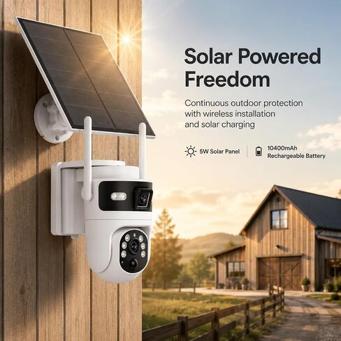 Bestmotoring 4G LTE Cellular Security Camera, Solar 2K Dual-Lens PTZ Camera | No WiFi Needed, SIM Card Ready, 2K Dual-Lens PTZ, AI Human Detection, Auto Tracking, Color Night Vision, Solar Powered in Kuwait