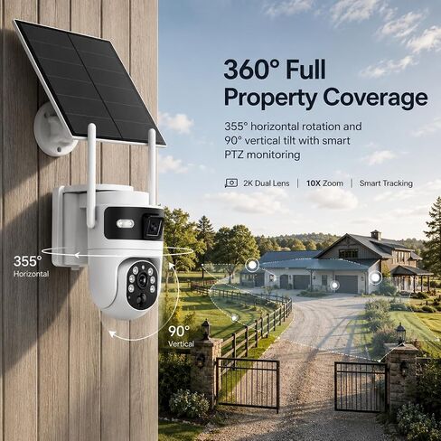 Bestmotoring 4G LTE Cellular Security Camera, Solar 2K Dual-Lens PTZ Camera | No WiFi Needed, SIM Card Ready, 2K Dual-Lens PTZ, AI Human Detection, Auto Tracking, Color Night Vision, Solar Powered in Kuwait