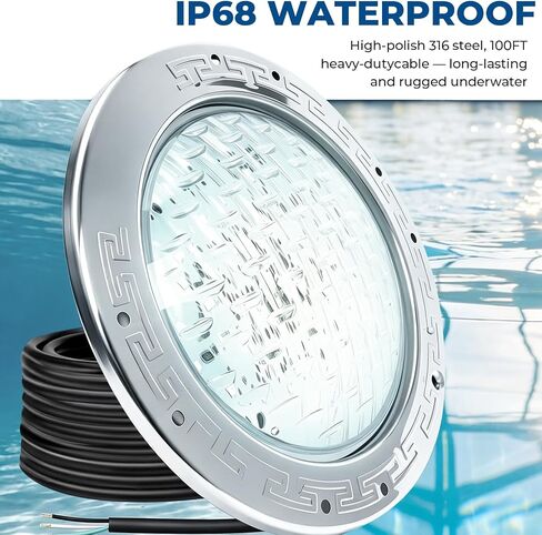 10Inch LED Pool Light for Inground Pools White Underwater Light 100FT Cord | 10Inch LED Pool Light for Inground Pools 120V 35W Underwater Light with 100FT Cord Stainless Steel Housing Spa Replacement in Kuwait