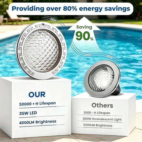 10Inch LED Pool Light for Inground Pools White Underwater Light 100FT Cord | 10Inch LED Pool Light for Inground Pools 120V 35W Underwater Light with 100FT Cord Stainless Steel Housing Spa Replacement in Kuwait