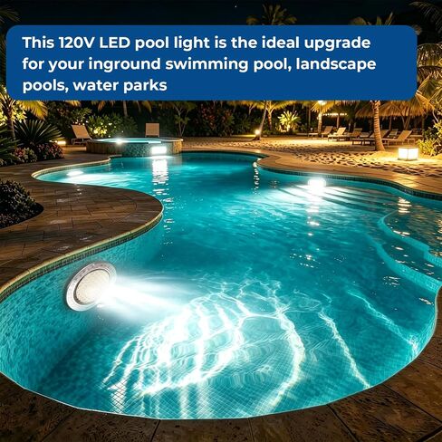 10Inch LED Pool Light for Inground Pools White Underwater Light 100FT Cord | 10Inch LED Pool Light for Inground Pools 120V 35W Underwater Light with 100FT Cord Stainless Steel Housing Spa Replacement in Kuwait
