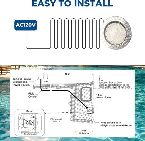 10Inch LED Pool Light for Inground Pools White Underwater Light 100FT Cord | 10Inch LED Pool Light for Inground Pools 120V 35W Underwater Light with 100FT Cord Stainless Steel Housing Spa Replacement in Kuwait
