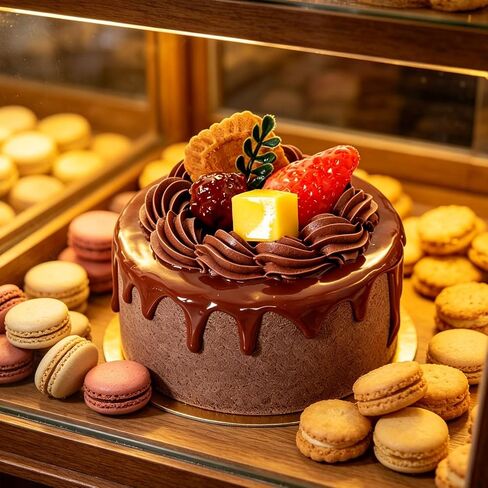 Artificial Birthday Cake 4 Inch Realistic Simulation Cake Display Model for Bakery Shop Window Photography Props (4 Inch (Fruit Biscuit Style)) in Kuwait