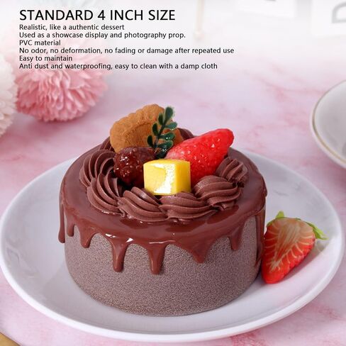 Artificial Birthday Cake 4 Inch Realistic Simulation Cake Display Model for Bakery Shop Window Photography Props (4 Inch (Fruit Biscuit Style)) in Kuwait