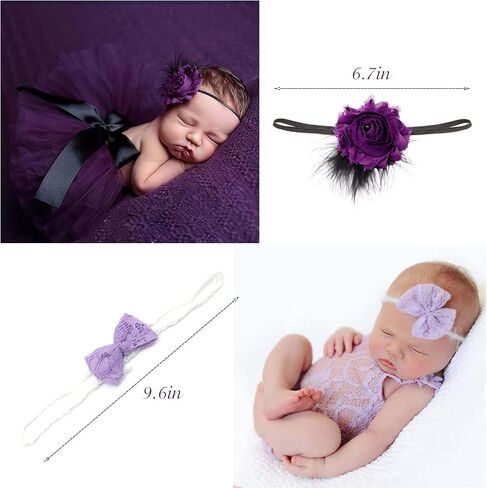 4 PCS Newborn Photography Props Outfits-BabyTutu Skirt Cute Bow Headdress and Lace Rompers Sets for Infants Girl Boy (PH227-E) in Kuwait